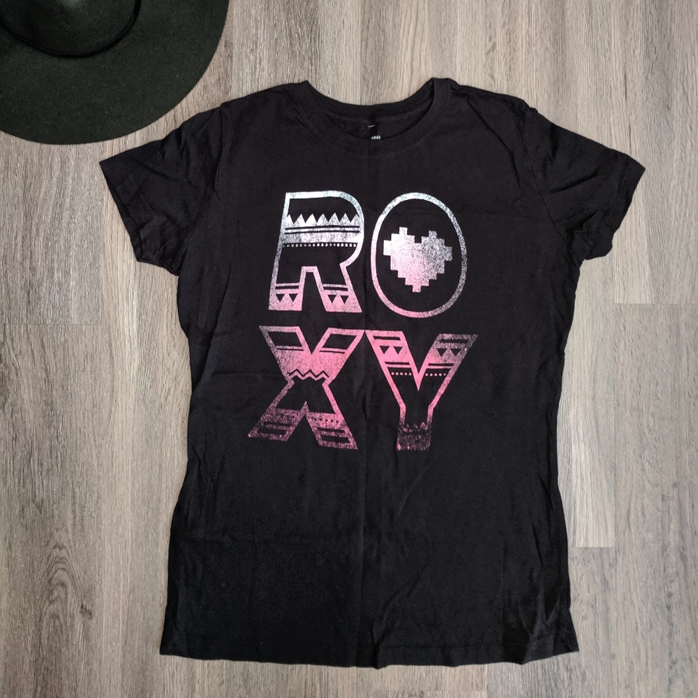 Roxy Black With Pink Logo Graphic T-shirt Size L